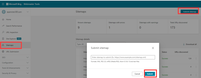Submit an XML sitemap to Bing