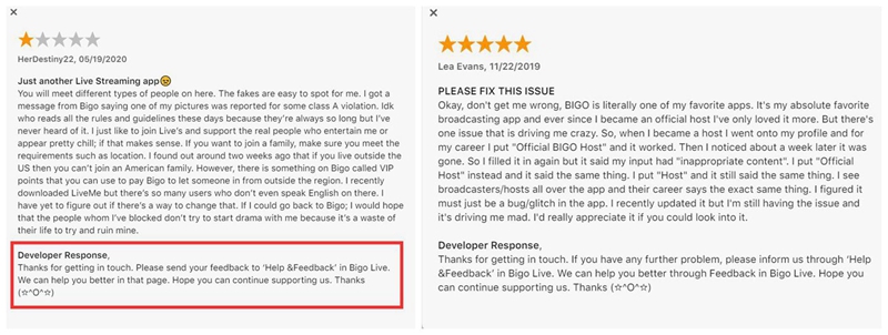 BIGO LIVE Reviews Reply