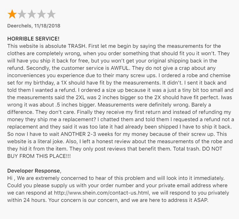 SHEIN Reviews Reply