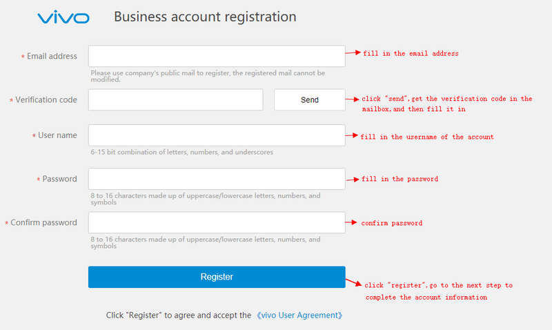 Vivo developer Registration