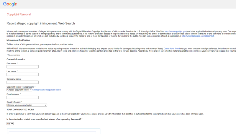 Google DMCA Takedown Form