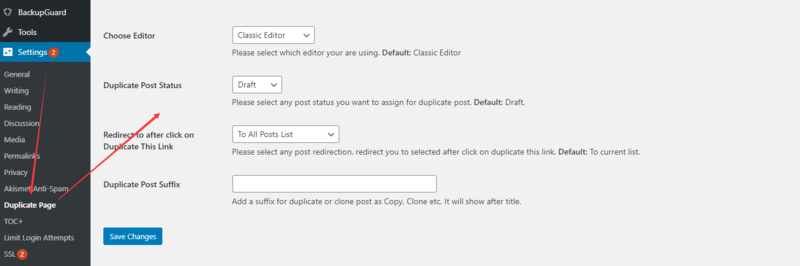  Duplicate Page Plugin Settings