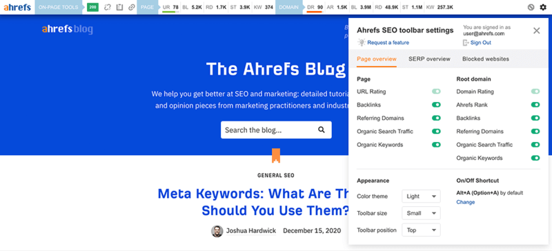 Ahrefs SEO toolbar